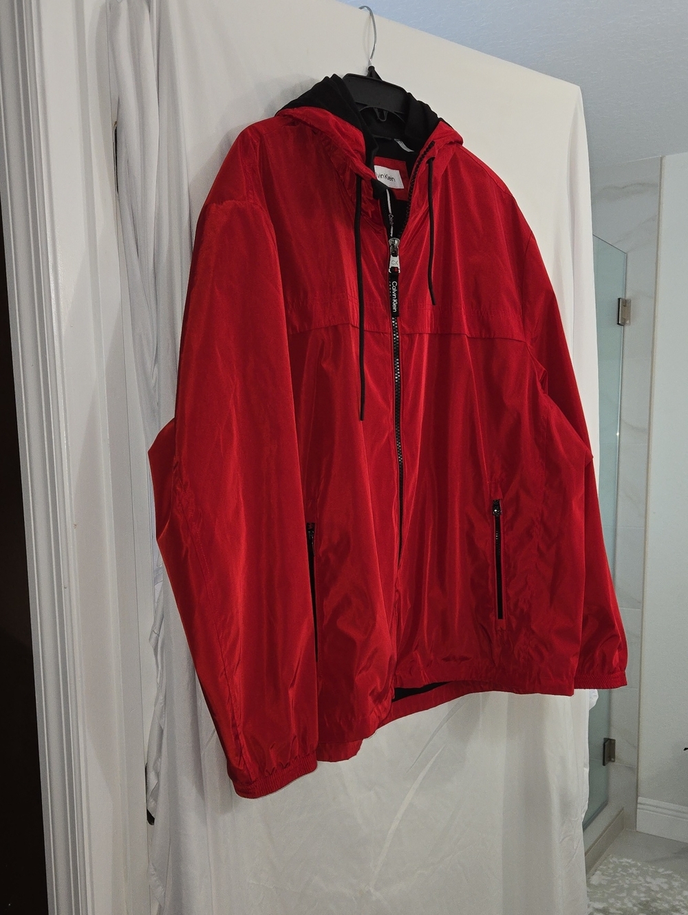 Calvin Klein Red Hooded Windbreaker Jacket
